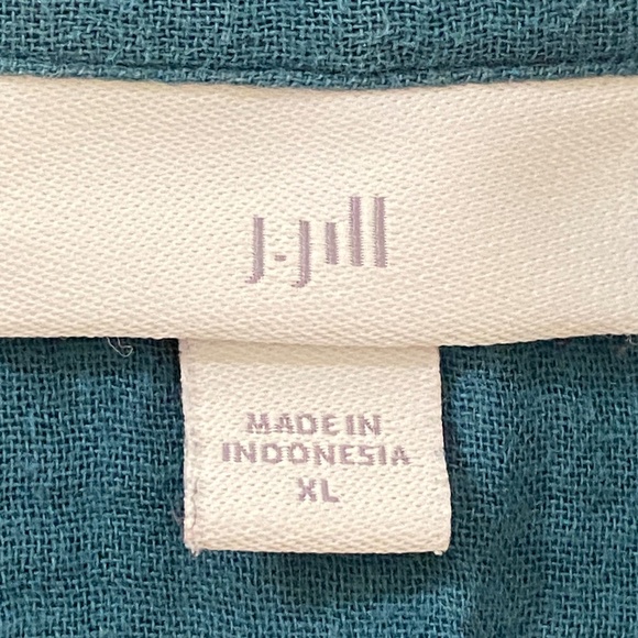 J.Jill Gauze Textured Cotton Light‎weight Button Down Shirt in Teal Blue Sz XL - Picture 7 of 13